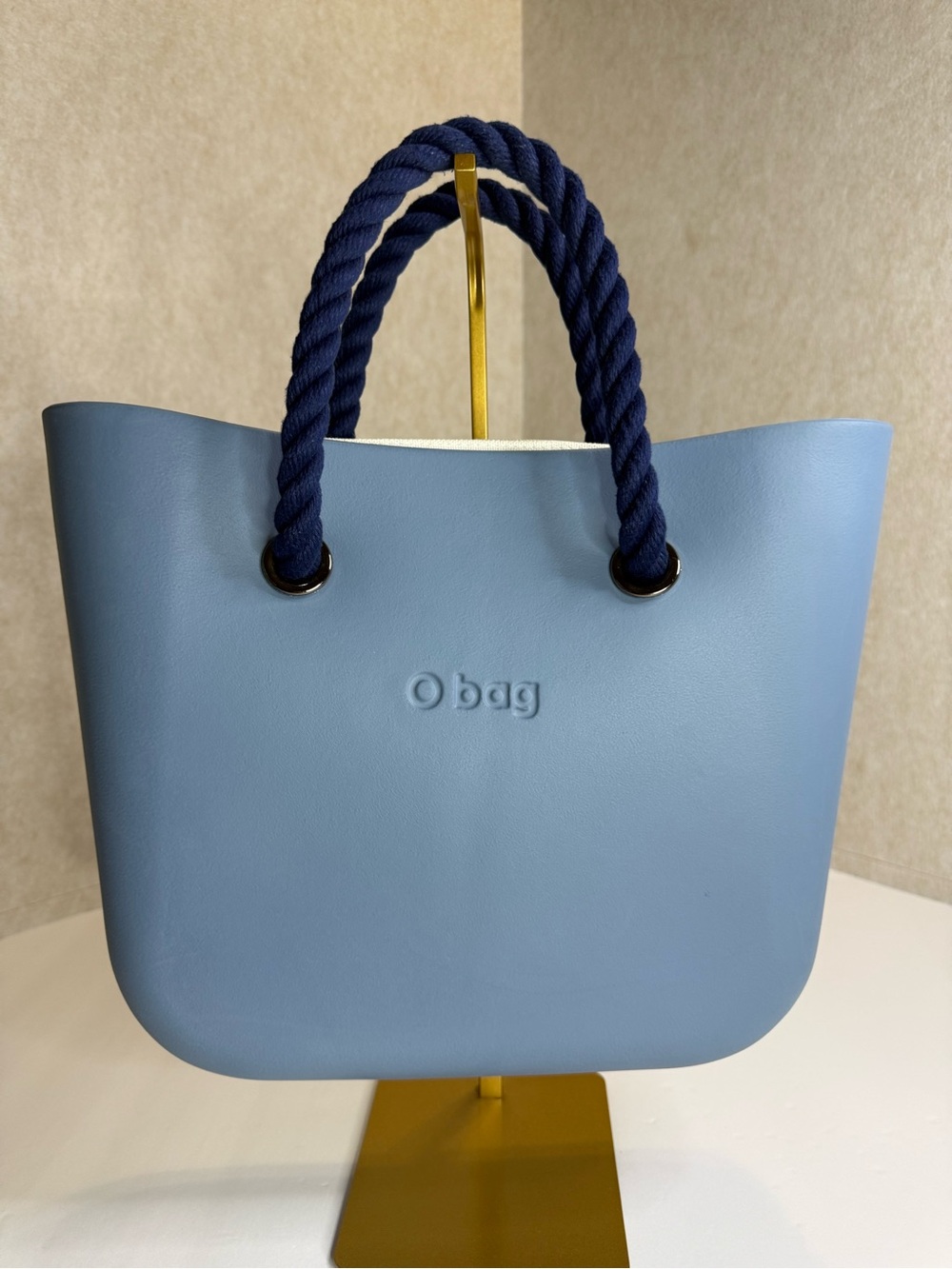 O Bag Italian Blue Tote with Navy Rope Handles